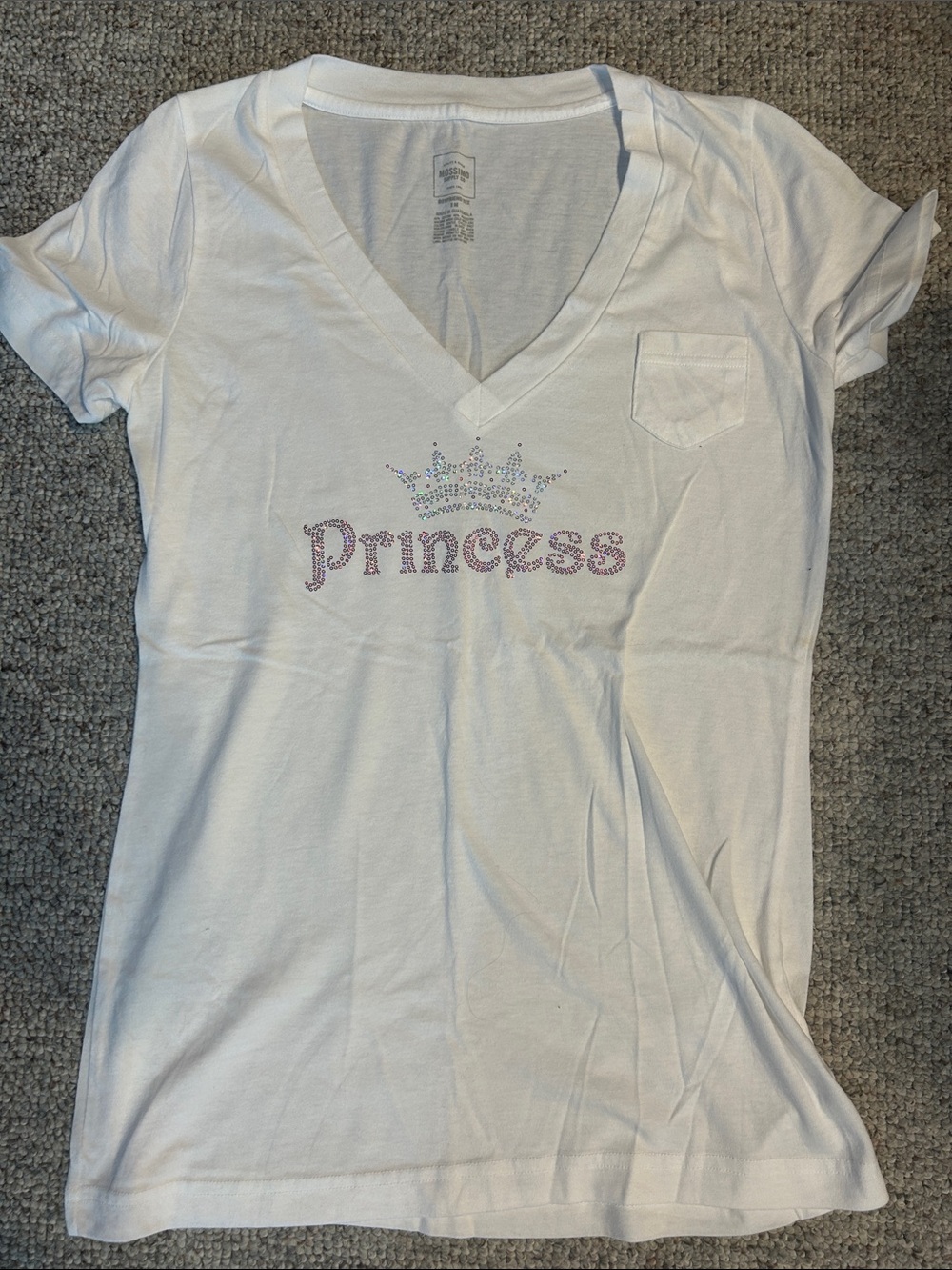 Mossimo Supply Co. White V-Neck 'Princess' Tee with Rhinestone Crown